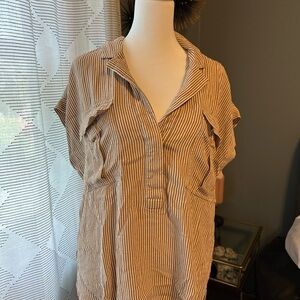 LOFT Tan Striped Blouse